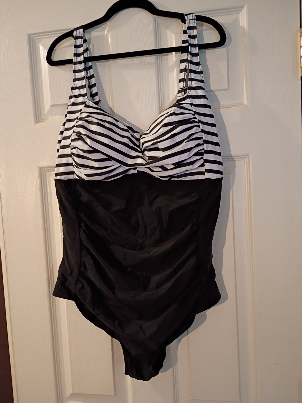18W - Black & White Striped Bust One-Piece Swimsuit